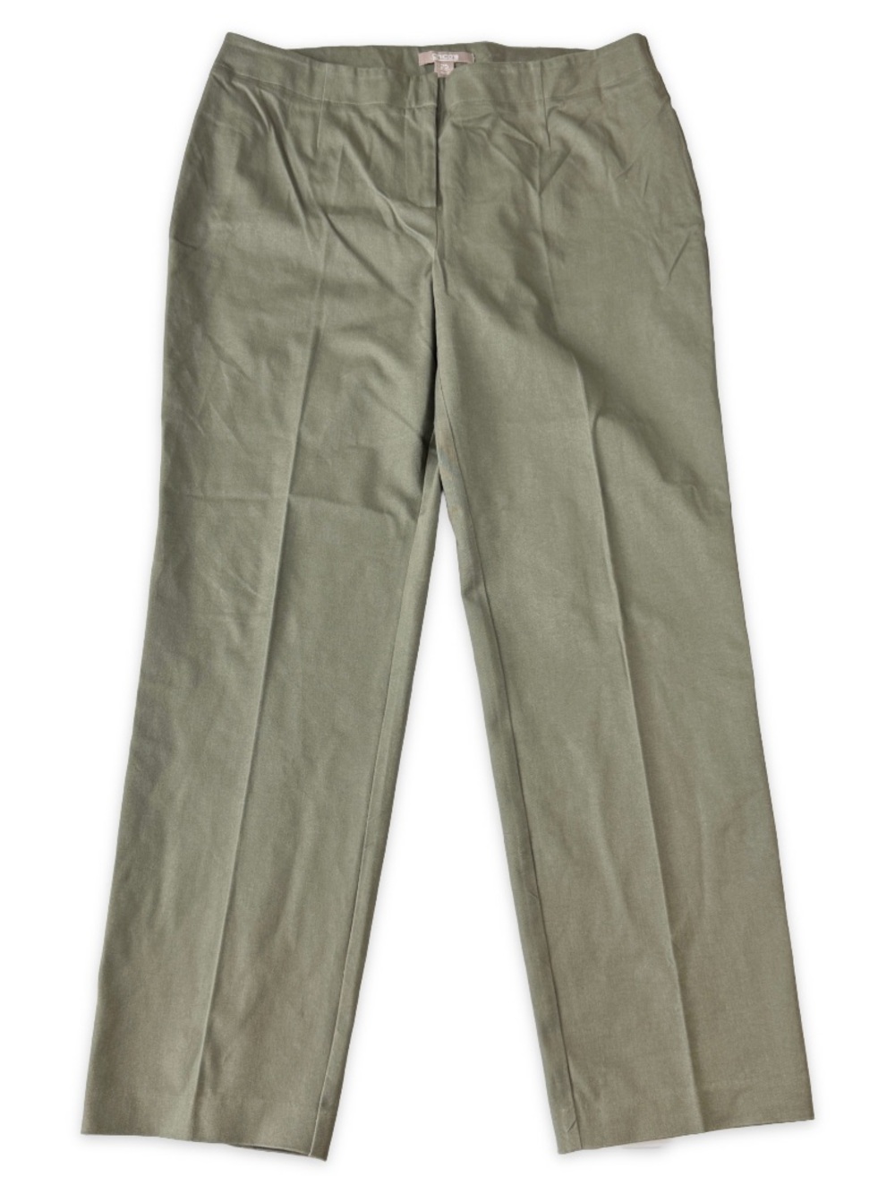 Chicos Size 2.5 Pants Womens L/14 Olive Green Straight Leg Trouser Stretch
